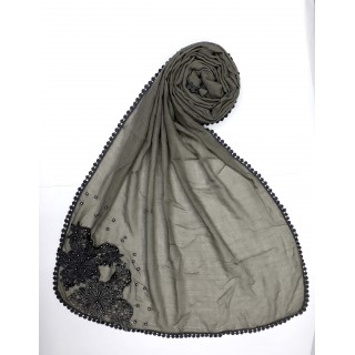 Designer Diamond Studded Women's Stole-Dark Grey